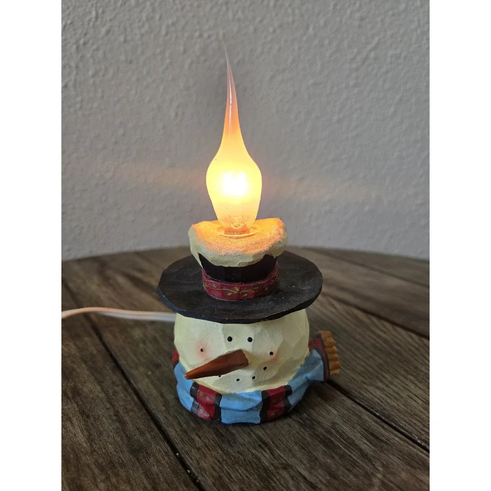 Vintage Crazy Mountain Snowman Night Light Primitive Rustic Christmas Winter